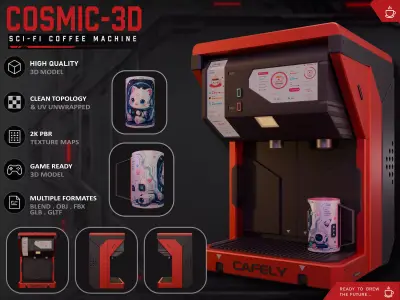 Sci-Fi Coffee Machine 3D Model Game-Ready PBR Low-poly 3D model