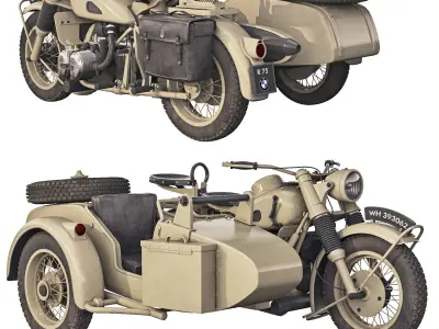Military motorcycle R75 Sahara 1942 3D model