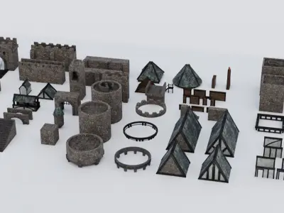 Medieval Castle Keep Modular Kitbash Pack Low-poly 3D model