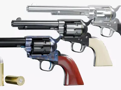 Single Action Army - Rigged - 3 Barrel Lengths - Color Variants Low-poly 3D model