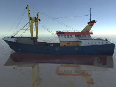 Beam Trawler fishing ship low-poly 3d model Low-poly 3D model