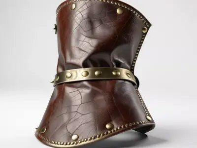 Cracked Leather Gauntlet Brass Rivets 3D model
