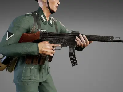 German Soldier WWII with MP44  Low-poly 3D model