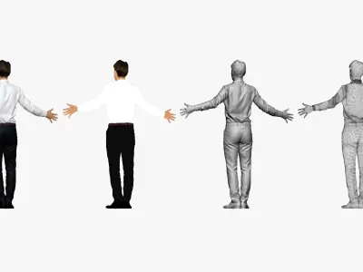 001291 man in white tshirt black pants hands in open pose low... Low-poly 3D model