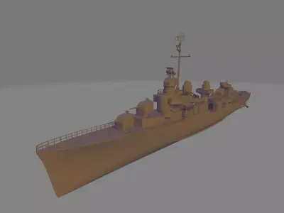 Uss fletcher DD 445 battleship 3D print model