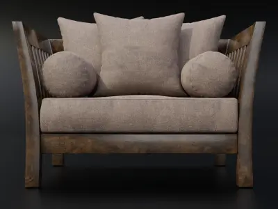 Wooden Armchair Low-poly 3D model