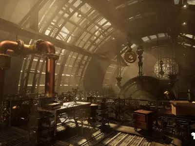 Steampunk Clock Factory Environment Low-poly 3D model