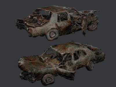 Apocalyptic Damaged Destroyed Vehicle Car Game Ready 13 Low-poly 3D model