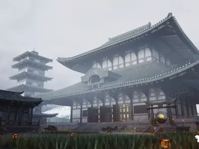 Japanese Temple Environment Low-poly 3D model