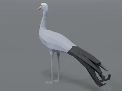 Low Poly Cartoon Blue Crane Low-poly 3D model