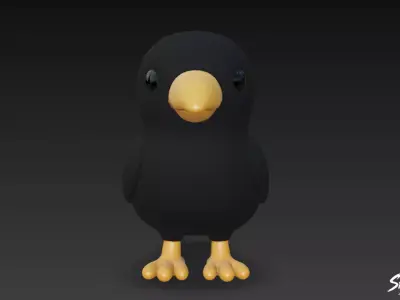 Cartoon Plush Crow Low-poly 3D model
