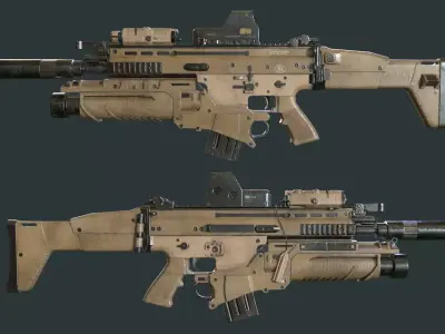 Fn-Scar Assault Rifle Low-poly 3D model