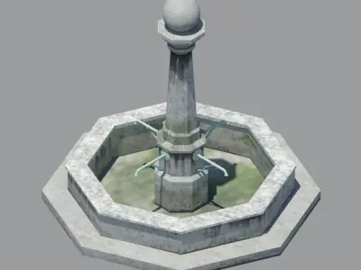 Plain and simple stone city fountain Low-poly 3D model