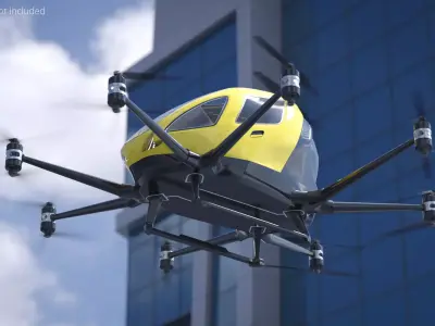 Personal Electric VTOL Aircraft Yellow Rigged 3D model