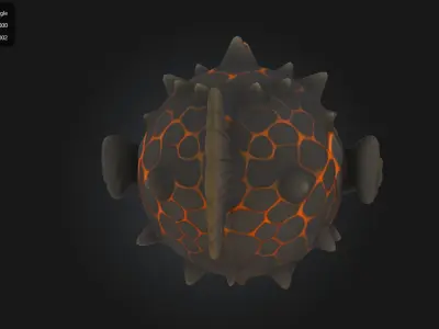 Lava Pufferfish Stylized Spiky Sea Creature Low-poly 3D model