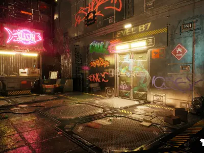 Cyberpunk Rooftop Market Environment Low-poly 3D model