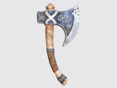 A viking axe with nordic markings on the hilt 3D model