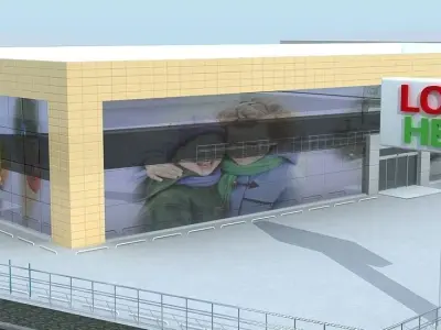 HYPERMARKET grocery store with sign on front 3D model