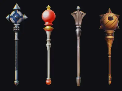 Flanged Mace Club Weapon War Hammer Medieval Baton Low-poly 3D model