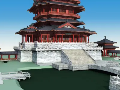 Chinese palace architecture Low-poly 3D model