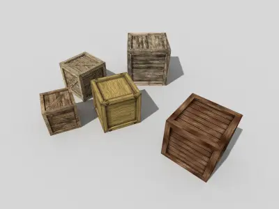 low poly wooden boxes pack 1 Low-poly 3D model