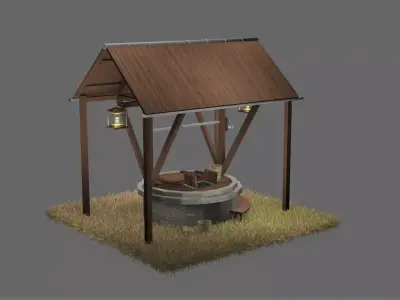 Well with Bucket and Lantern Low-poly 3D model