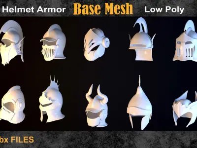 30 Helmet armor base mesh - vol 10 Low-poly 3D model