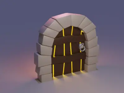 Old door with little polygon Low-poly 3D model