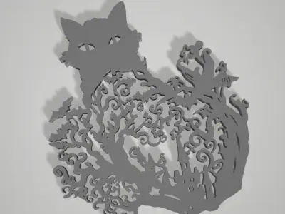 Halloween Cat Diorama with castle bat stars tree spooky vibes 3D print model