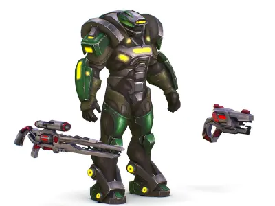 Cartoon Sci-Fi Cyborg Drone Sniper Soldier Low-poly 3D model