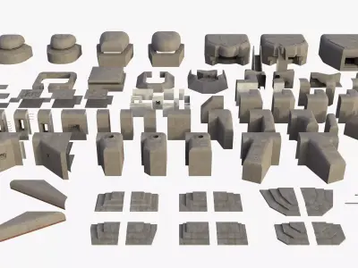 Modular Bunker WWII Low-poly 3D model