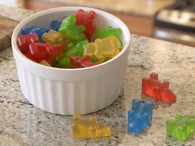 Assorted Bear Gumdrops in Bowl Set Multicolor 3D model
