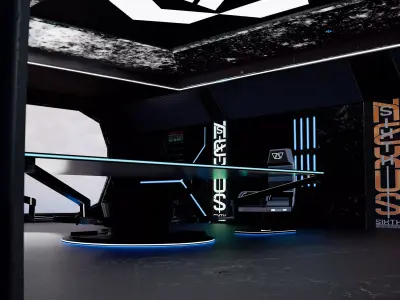 Sci-Fi Cybernetic Command Center Futuristic Holographic Briefing Low-poly 3D model