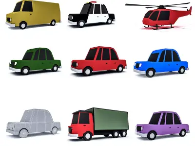 Cartoon vehicle Set Low-poly 3D model