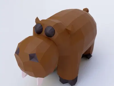 Hippopotamus 3d model polygonal hippo Low-poly 3D model