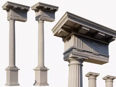 Mutulary Doric two column with pedestal and entablature 3D model