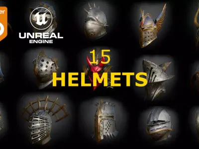 15 Helmets Game Ready Low-poly 3D model