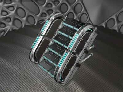 Sci-Fi Stairs - 29- Silver Blue Neon Light Version Low-poly 3D model