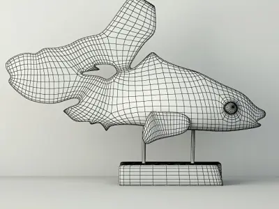 Hand Carved Driftwood Fish On Stand 3D model
