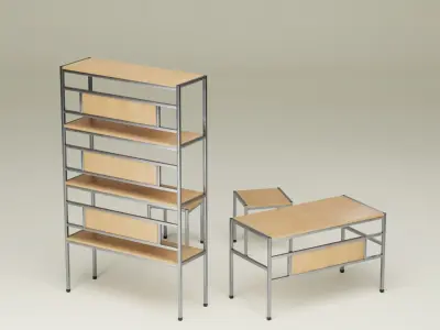 Student Study Set - Lacquered Maple Brushed Aluminium - AMS04 Free 3D model
