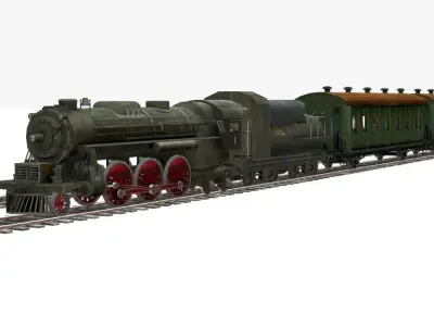Military Passenger Train with Tank and Soldier Low-poly 3D model