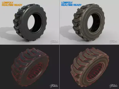 Loader tyre collection Low-poly 3D model