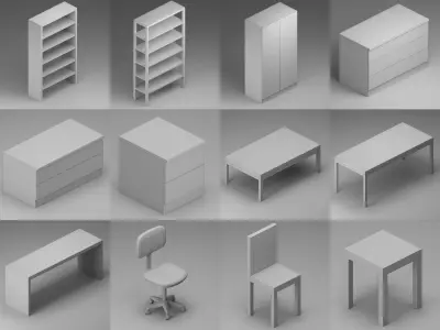 Furniture Collection For Blocking Free low-poly 3D model