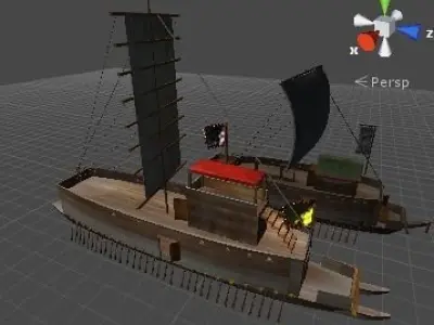 old samurai battle ship and old korea battle ship unity 3d Low-poly 3D model