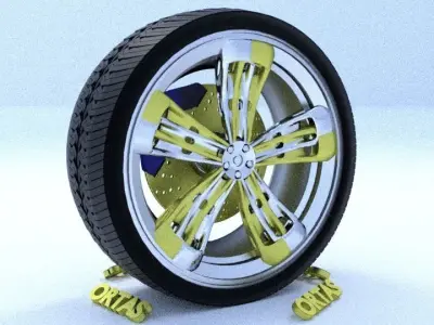 ORTAS CAR RIM 38 GAME READY RIM TIRE AND DISC 3D model