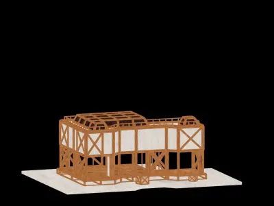 Medieval Low Poly Building Castle Wooden Village Stone House 37 Low-poly 3D model