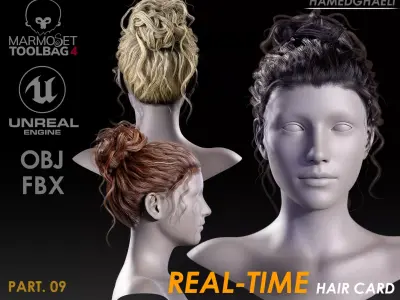 Real Time Hair Card Female Hairstyle part 09 Low-poly 3D model