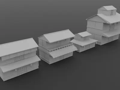 Japanese Village Low-poly 3D model