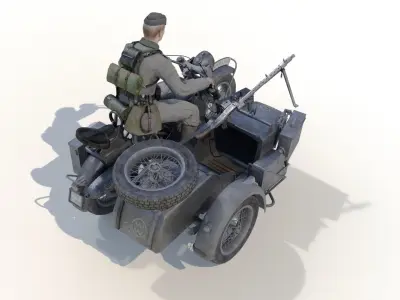 military motorcycle Low-poly 3D model