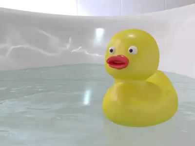 Surprised yellow rubber duck in a bath with water Free 3D model